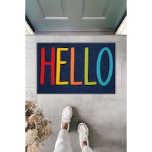 Rugmood Modern Dijital Baskı - Popüler Renkli Welcome - Kapı Önü Paspası Lacivert