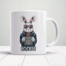 Rockçı Tavşan Kupa Bardak - Rocker Rabbit Kupa Beyaz