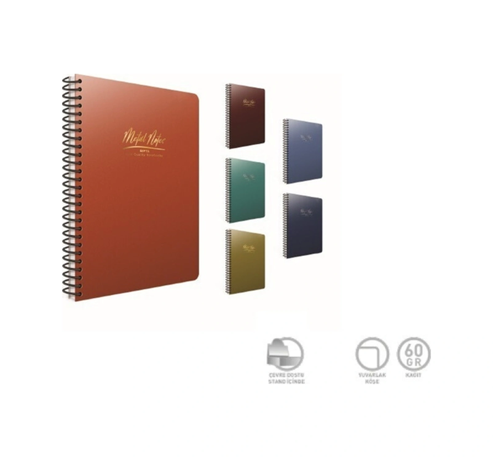 Metal Notes Spiralli Plastik Kapak Defter 17x24cm 80 Yaprak Çizgisiz 4 Lü Paket 5541 Karışık