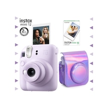 Fujifilm Instax Mini 12 Fotoğraf Makinesi + 10'lu Film + Parlak Kılıf Seti Lila