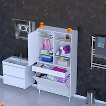 Modilayn Afra 90x173x32,5cm 1 Çekmece, 3 Göz Sepet, 1 Kapak, 6 Raf Dar Alan Banyo Dolabı Beyaz