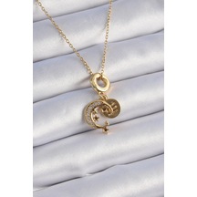 316l Çelik Gold Renk Zirkon Taşlı Ay Yıldız Model Charm Model Kadın Kolye Elk-bjtıeg Çok Renkli