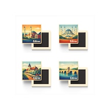 Edirne - 4'lü Memleket Seti - Baskılı Buzdolap Magneti Kare - 9x9 Cm - 4 Adet