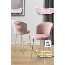 Canisa Alte Serisi 2 Adet Babyface Kumaş 65 Cm Gold Kaplama Ayaklı Pembe Bar Sandalyesi Pembe Sandalye Gold Kaplama Ayak