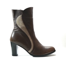 Onlo Ayakkabı 113 Deri Kahverengi Kalın Topuklu Klasik Kadın Bot
