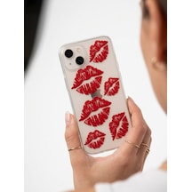 İphone 13 Kırmızı Dudak / Öpücük Desenli Şeffaf Telefon Kılıfı Mh-hs0329-8556
