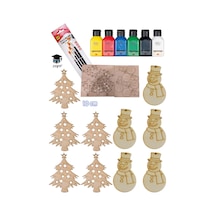 Ahşap Boyama Parçalar Yılbaşı Özel 6x75 Ml Akrilik Boya Ve 4 Adet Fırça İle 0000 Naturel
