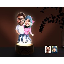 Kişiye Özel Sevgililer Karikatürlü Dekoratif 3D Biblo Led Işıklı (481495442)