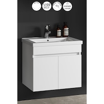 Çiğdem 65 Cm Beyaz Mdf Seramik Lavabolu Asma Banyo Alt Dolabı Beyaz