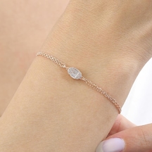 Mia Vento Pırlanta Montür Minimal Oval Baget Rosegold Gümüş Bileklik