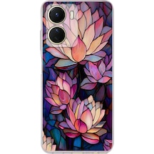 Printify Vivo Y16 İle Uyumlu Vitray Sessiz Lotus Tasarımlı Şeffaf Silikon Kılıf Şeffaf