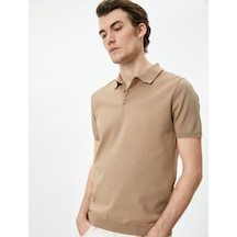 Koton Polo Yaka Triko Kazak Kısa Kollu Düğmeli Deve Tüyü 4sam70009ht Vizon