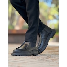 Pabucmarketi Fermuarlı Erkek Düz Bot Siyah Cilt Çok Renkli