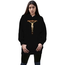 Christ Crucified Kadın Uzun Hoodie Kapüşonlu Sweatshirt (525466775)