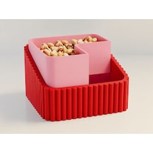 3d Baskı Fıstık Kasesi - Çift Hazneli Kabuk Ayırıcı Sunum Kasesi - Kırmızı Pembe Çok Renkli