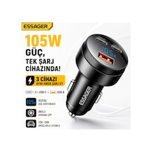 Essager 105w Araç İçi Hızlı Şarj Cihazı 3 Port 2 Type-c Usb Pd Dijital Ekranlı Çakmaklık Adaptörü