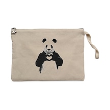 Panda Love Krem Clutch Astarlı Cüzdan / El Çantası Krem
