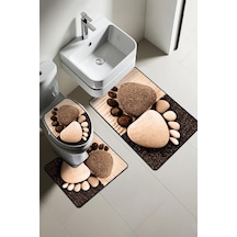 Modern Desenli Dijital Baskı 3 Lü Banyo Paspas Takımı Yıkanabilir Kaymaz Tabanlı Klozet Takımı Klz0055 Renkli