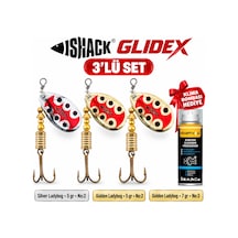 Fishack Glidex 3'lü Döner Kaşık Seti + Klima Bombası - Silver Ladybug 5 Gr No:2 + Golden Ladybug 5 Gr No:2 + Golden Ladybug 7 Gr No:3
