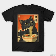 Flood Of Style Kawaii Kedi Ramen Yiyen Sevimli Japon Anime Yemek Tişörtü Erkekler Ve Kadınlar İçin %100 Pamu Çok Renkli