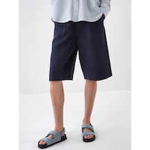 Xint Lacivert %100 Keten Oversize Şort 275434