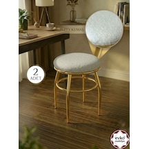 Evko Mobilya Tabure, Bar Taburesi, 2 Adet Tabure, Puf, Bench, Metal Ayaklı Tabure, İç Içe Geçebilen Tabure, Mutfak Balkon Bahçe Taburesi Gold Krem