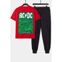 Uyguntarz Unisex Acdc Baskılı 2'li Eşofman Takımı Kırmızı