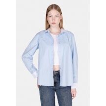 Colin's Colins Regular Fit Shirt Neck Çizgili Kadın Mavi Uzun Kol Gömlek Cl1073300 Q1.v1 Lbl Açık Mavi