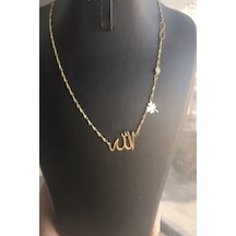 925 Ayar Gümüş 24 Ayar Altın Kaplama Sonsuzluk, Yonca Ve Nazar Boncuklu Allah Lafzı Kolye Gold