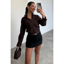 Madmext Kahverengi Basic Kadın Gömlek Mg2355 Kahverengi