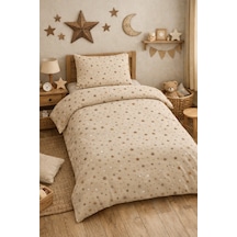 Tek Kişilik Nevresim Takımı 160x220cm 2 Yastık Kılıfı Yıldız Desenli Bej