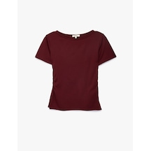 Koton Viskon Slim Fit Büzgülü Bisiklet Yaka Kısa Kollu Tişört Bordo 7wak50052ek