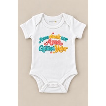 Babylimon Anne Olmak Zor Ama Gülüşü Yeter Beyaz Kısa Kollu Çıtçıtlı Bebek Zıbını Beyaz - 930083781 Beyaz