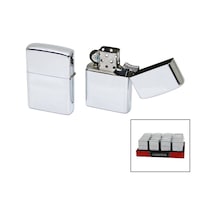 Klasik Zippo Çakmak - Gümüş Renkli - Rüzgara Dayanıklı Çok Renkli
