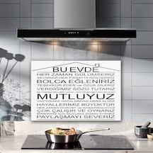 Decorita Cam Ocak Arkası Koruyucu |Bu Ev - Beyaz Fon| 40cm x 60cm
