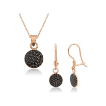 925 Ayar Gümüş Siyah Yuvarlak Set