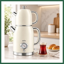 Bezos Elektrikli Retro Çay Seti 1600w Cam Demlik 1.8l+1l Derece Göstergeli Bzs01