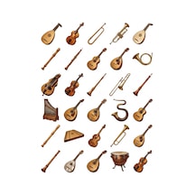 30 Adet Barok Müzik Aletleri Sticker Seti - Laptop, Defter, Ajanda İçin Çok Renkli