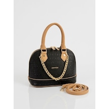Just Polo Kadın Zincir Detaylı Şık El Ve Omuz Çantası Shoulder Bag Ebat : 25x22 Cm Siyah - Camel