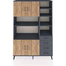 Hyperion Dolap 9 Raflı 4 Çekmeceli 4 Kapaklı 132x44x195 Antrasit-çam/antrasit Atlas Çam/antrasıt