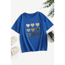 Flood Of Style Unisex Kalp Baskılı T-shirt Mavi