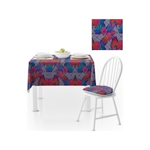 Yaprak Desenli Dekoratif Geometrik Zemin Renkli Dijital Baskılı Petek Dokuma Masa Örtüsü 140x140