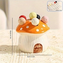 Trendooze 7 Parça Turuncu Seramik Mantar Çatal Seti 304 Paslanmaz Çelik Meyve Pasta Çatalı Turuncu Turuncu