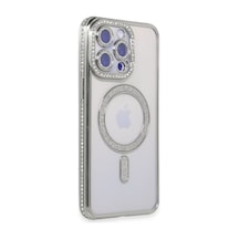 Apple İphone Uyumlu 15 Pro Kılıf Joke Simli Magneticsafe Kılıf - Gümüş Çok Renkli