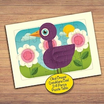 Çiçekler Ve Mor Ördek Çocuklara Özel Puzzle Yapboz Tablo-pz177