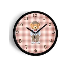 Sevimli Ayı Tasarım Çocuk Odası Duvar Saati - 30cm - Önü Camlı Siyah Kasa - Sessiz Mekanizma-jh0876 Siyah