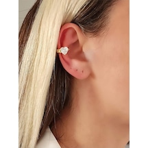 Kalp Model Zirkon Taşlı Model Gold Renkli Kıkırdak Sıkıştırmalı Küpe Earcuff