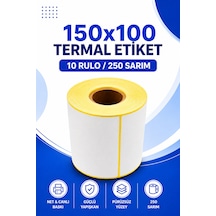 150x100mm Termal Etiket 10 Rulo 250 Sarım Ribonsuz Kargo, Lojistik, Depo Yapışkanlı 1