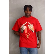Efnaz Style Unisex Baskılı Oversize T-shirt - Kırmızı Kirmizi