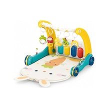 Piyanolu 2'si 1 Arada Bebek Yürüteci Ve Tavşan Desenli Mavi Oyun Halısı, Müzikli Aktivite Oyuncağı Bıb-6015